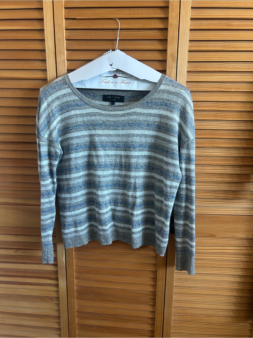 rag & bone Striped Crewneck Sweater in Gray and Blue